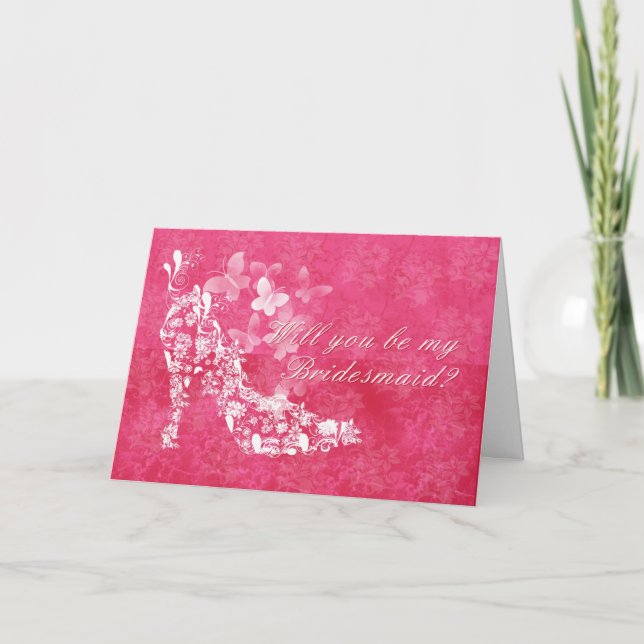 Bridesmaid, will you be my Bridesmaid pink and whi Invitation (Front)