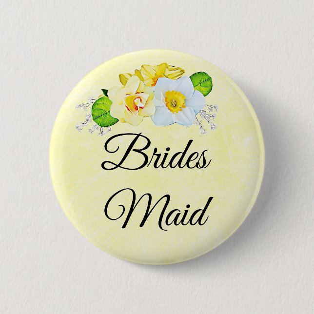 Bridesmaid Yellow Floral 2 Inch Round Button (Front)