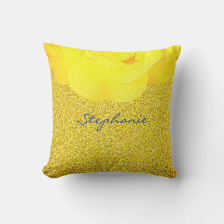 Bridesmaid Yellow Floral Gold Glitter Sparkle Cute Outdoor Pillow