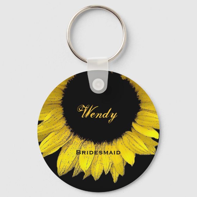 Bridesmaid Yellow Sunflower  E050 Keychain (Front)