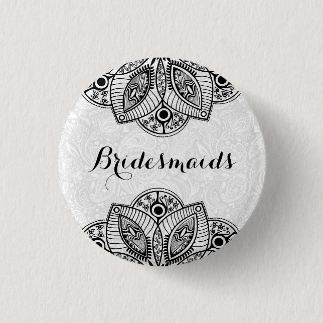 BridesMaids Black Lace White Background 1 Inch Round Button (Front)