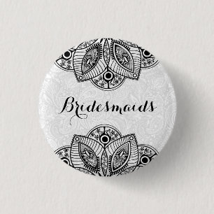 BridesMaids Black Lace White Background 1 Inch Round Button