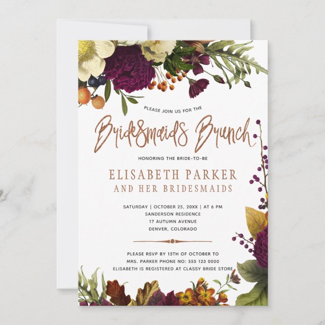 Bridesmaids brunch autumn modern bridal shower invitation (Front)