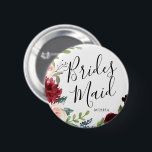 Bridesmaids Burgundy Bouquet Custom Name Wedding 2 Inch Round Button<br><div class="desc">A little something for your ultra special Bridesmaids.  Have them happy to stand by your side on your special day of matrimony with this unique personalized name Burgundy Bouquet themed button.</div>