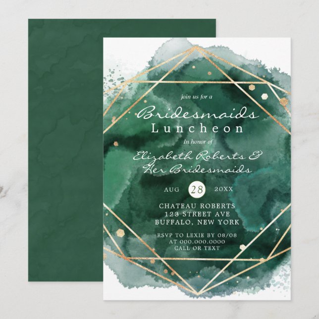 Bridesmaids de peinture verte et or Invitations de (Devant / Derrière)