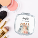 Bridesmaids dresses wedding girls compact mirror<br><div class="desc">Blonde bridesmaids in dresses.  Personalize and add your bridesmaid's name.   Black handwritten style script.</div>