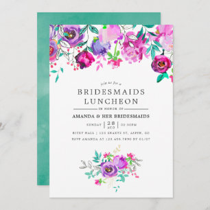 Bridesmaids floraux pourpre et menthe invitation d