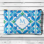 Bridesmaids gifts Aqua Blue Talavera monogrammed Accessory Pouch<br><div class="desc">Bridesmaids gifts Mexican Talavera monogrammed toiletry bags Aqua Blue Azulejo Talavera Spanish Mexican tiles elegant bag personalized bridesmaids gifts bridal party favours,  vibrant bold colours customized toiletry bag</div>