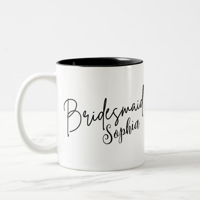 Bridesmaids Gifts | Custom Black Modern Script   Two-Tone Coffee Mug (Left)