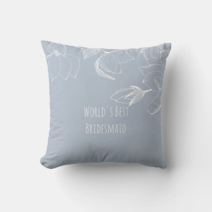BRIDESMAIDS GIFTS Dusty Blue White Magnolias Throw Pillow
