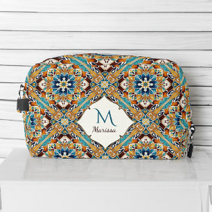 Bridesmaids gifts Teal brown talavera monogrammed Dopp Kit