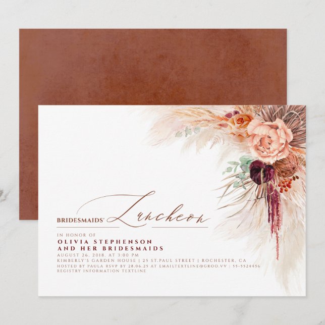 Bridesmaids Luncheon Pampas Grass Bridal Shower Invitation (Front/Back)
