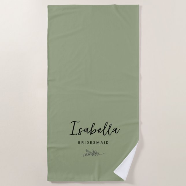 Bridesmaids Olive Green Botanical Beach Towel (Front)