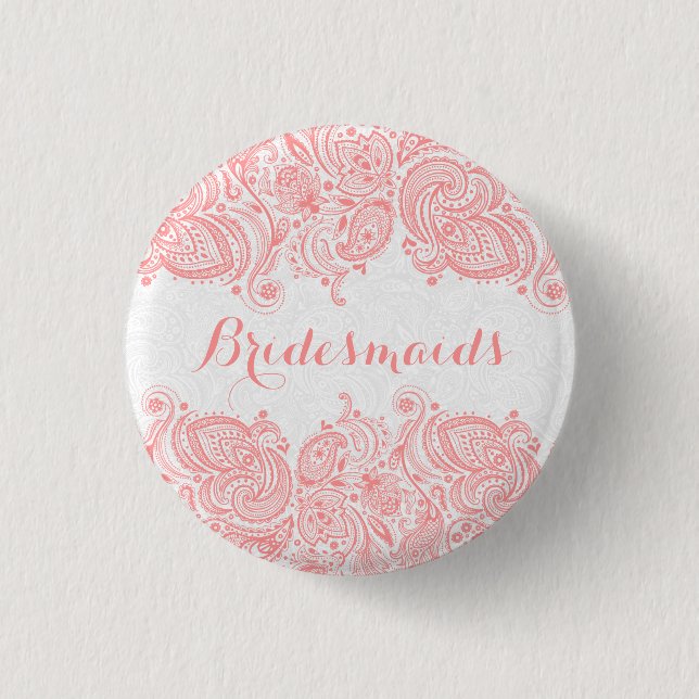 BridesMaids Pink Lace White Background 1 Inch Round Button (Front)