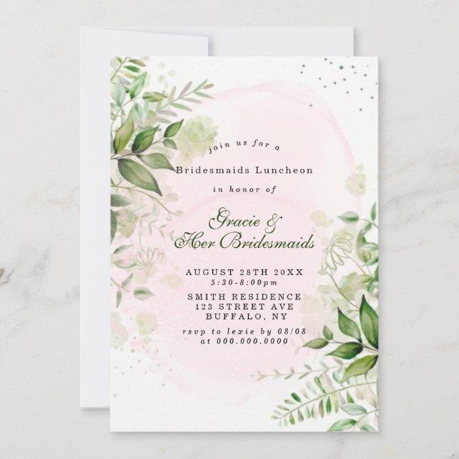 Bridesmaids Rustic Green Luncheon Invitations (Devant)