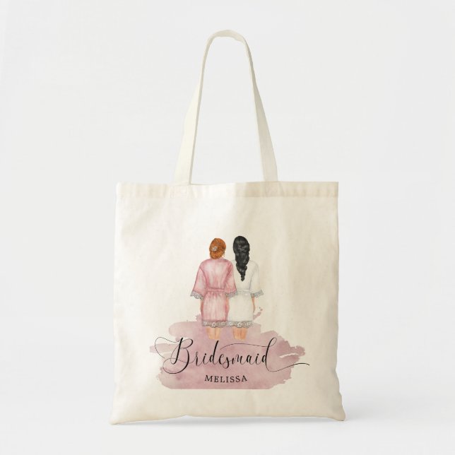 bridesmaids wedding robes blush pink favor bag (Front)
