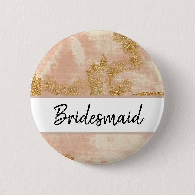 *~* Bridesmail Pink Blush Gold Glitter Golden 2 Inch Round Button (Front)