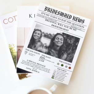 Bridesmais proposal newspaper+Bridesmaid info card