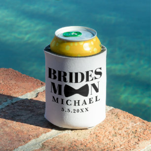 bridesman black bow wedding personalized stylish can cooler