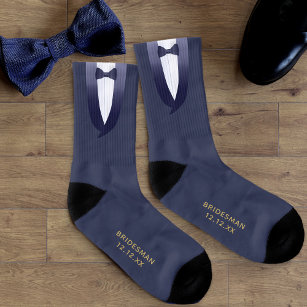 Bridesman Navy Blue Tuxedo Gatsby Wedding Favour Socks