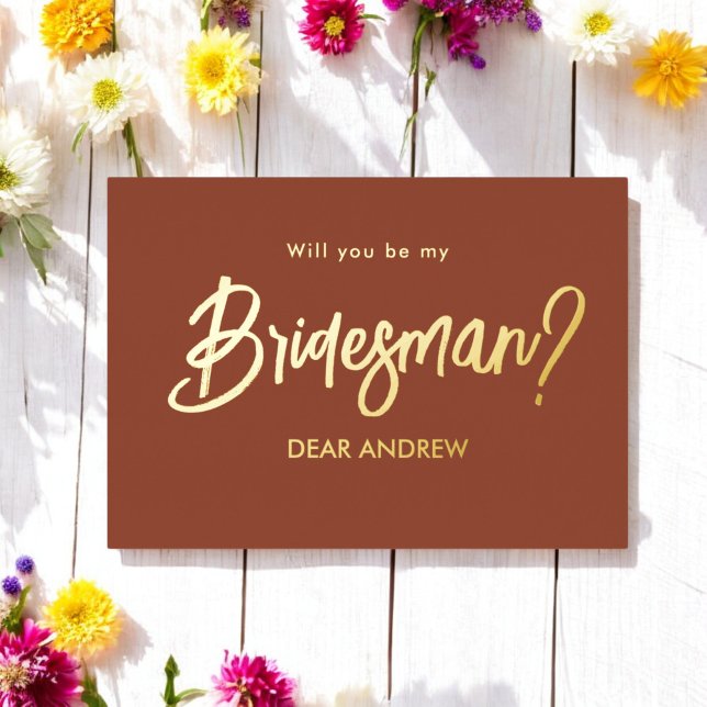 Bridesman Proposition Brown Gold Foil Invitation (Créateur téléchargé)