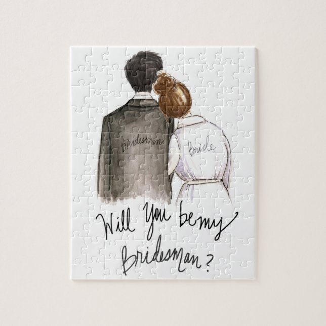 Bridesman? Puzzle Auburn Bun Bride Black Hair Man (Vertical)