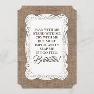 Bridezilla Funny Bridesmaid / Maid of Honour Rusti Invitation