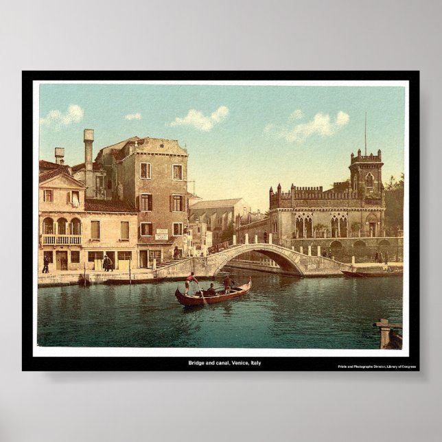 Bridge and canal, Venice, Italy Poster (Front)