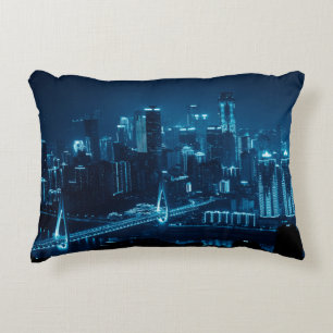 Bridge and city urban architecture at night in Cho Accent Pillow