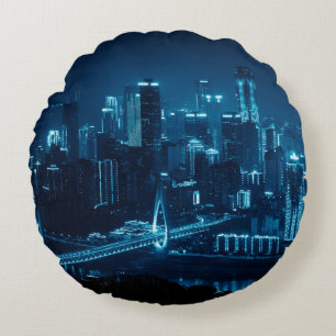 Bridge and city urban architecture at night in Cho Round Pillow