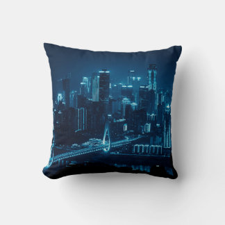 Bridge and city urban architecture at night in Cho Throw Pillow