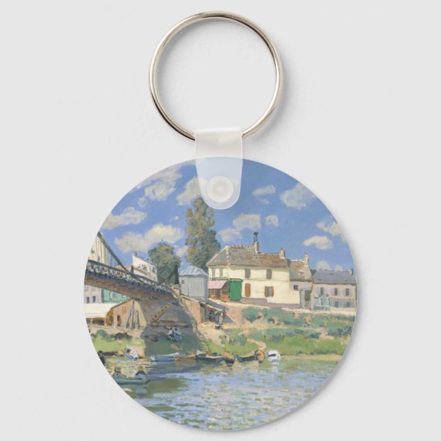 Bridge at Villeneu by Sisley Impressionist Paint Keychain (Front)