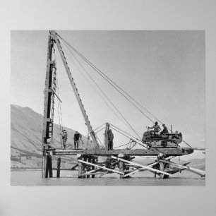 Bridge Builders in Alaska, 1942. Vintage Photo Poster