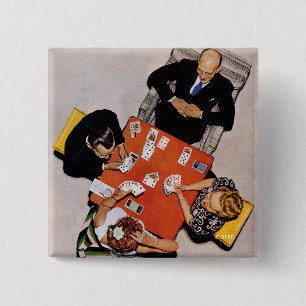Bridge Game by Norman Rockwell 2 Inch Square Button
