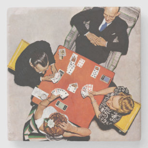 Bridge Game by Norman Rockwell Stone Coaster