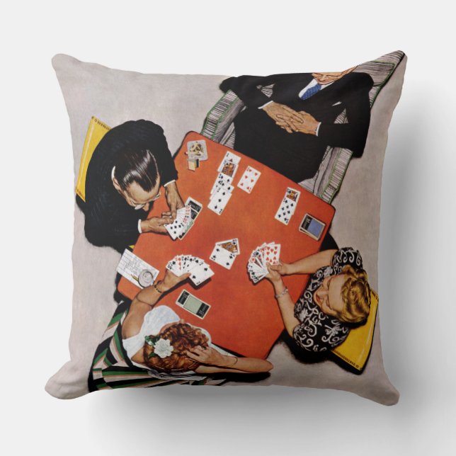 Bridge Game by Norman Rockwell Throw Pillow (Front)