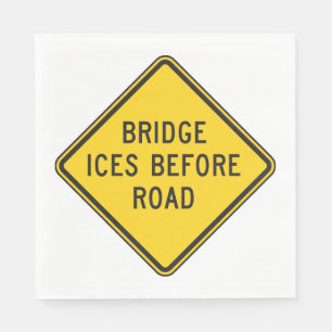 Bridge Ices Before Road Sign Winter Safety Napkin