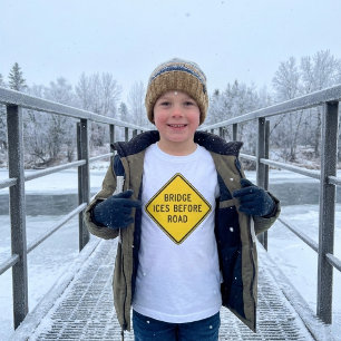 Bridge Ices Before Road Sign Winter Safety  T-Shirt