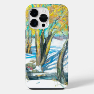 bridge in the winter Watercol painting iPhone 14 Pro Max Case