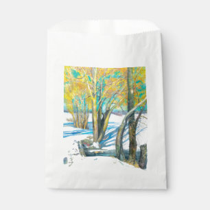 bridge in the winter Watercolor Favour Bag