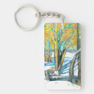 bridge in the winter Watercolor Keychain