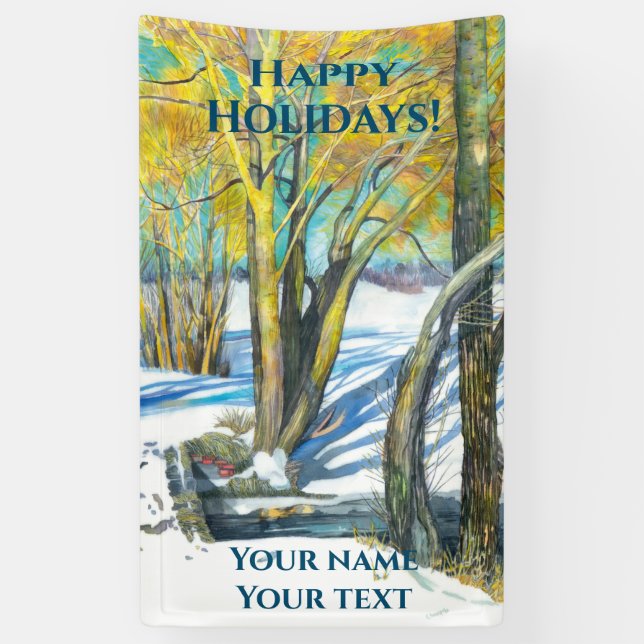 Bridge in the winter Watercolor painting Banner (Vertical)