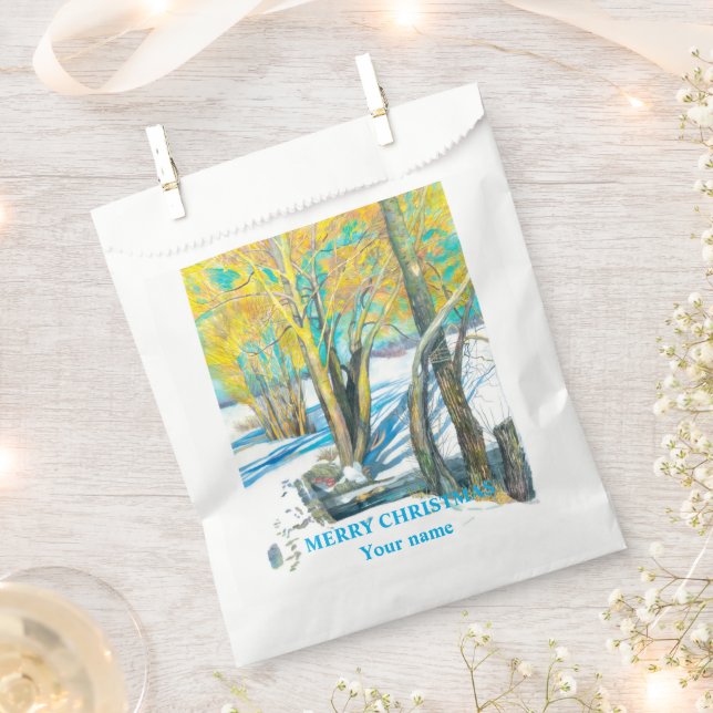 Bridge in the winter  Watercolor painting   Favour Bag (Clipped)