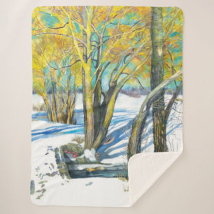 Bridge in the winter Watercolor painting Sherpa Blanket