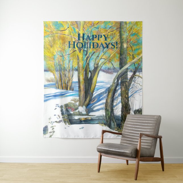 Bridge in the winter Watercolor painting Tapestry (In Situ)