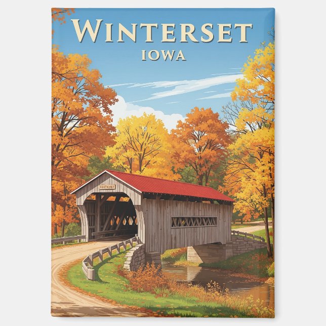 Bridge in Winterset Iowa Travel Magnet (Front)
