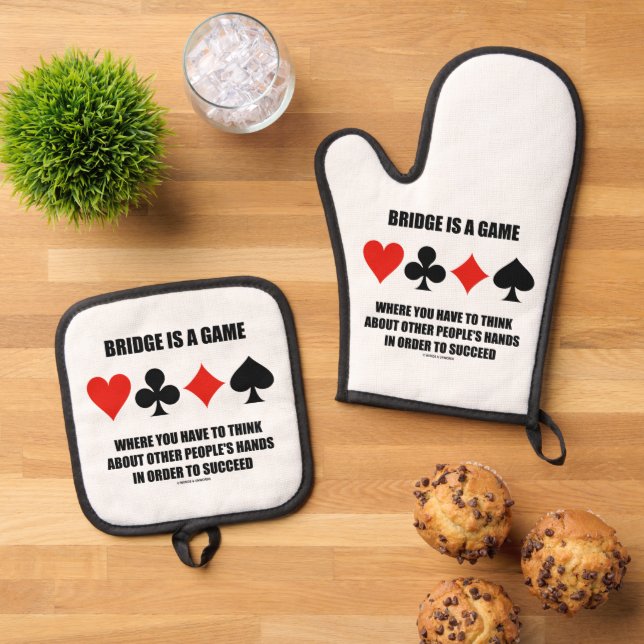Bridge Is A Game Where Think Other People's Hands Oven Mitt & Pot Holder Set (Top Down)