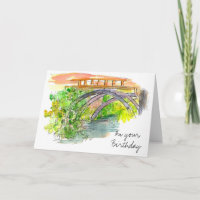Bridge Landscape Watercolor Happy Birthday