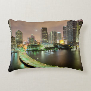Bridge leads across waterway to downtown Miami Decorative Pillow