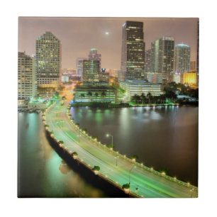 Bridge leads across waterway to downtown Miami Tile